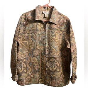 Susan Graver Style Womens Floral Print Tapestry Full Zip Jacket Size XL